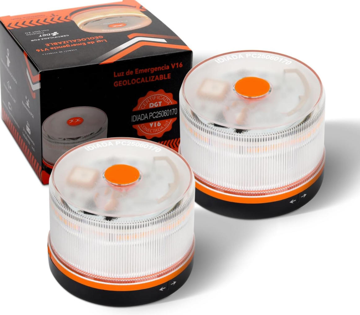 DarkFairy Luz de Emergencia V16 Aprobada por la DGT con Geolocalización 3.0 – Señalización de Ubicación para Automóviles, Plan de Datos Incluido – Base Magnética IP54 – Cumple con la Normativa 2026