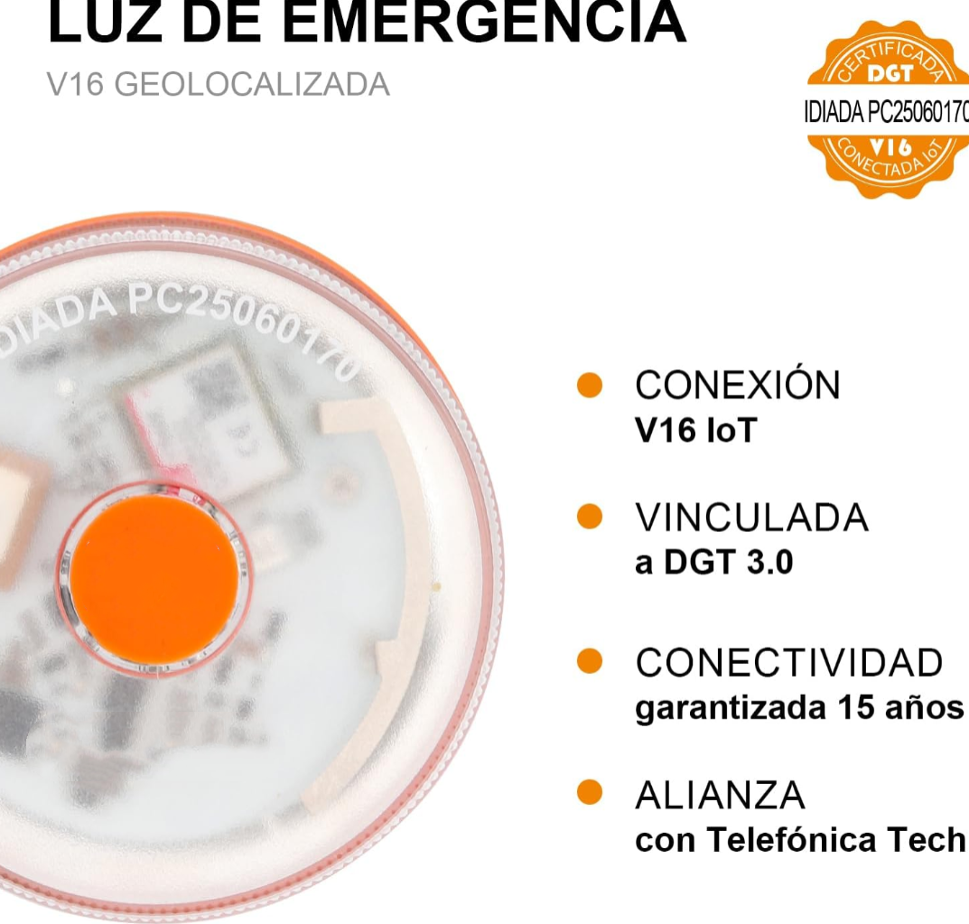 DarkFairy Luz de Emergencia V16 Aprobada por la DGT con Geolocalización 3.0 – Señalización de Ubicación para Automóviles, Plan de Datos Incluido – Base Magnética IP54 – Cumple con la Normativa 2026