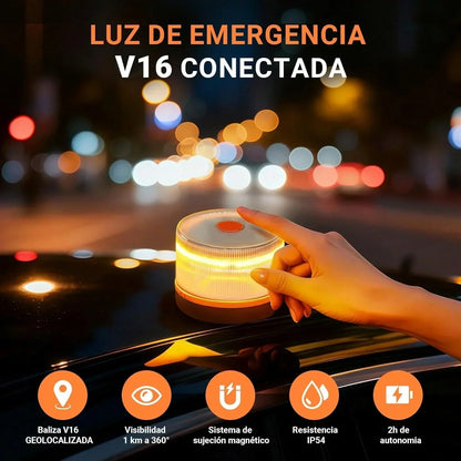 DarkFairy Luz de Emergencia V16 Aprobada por la DGT con Geolocalización 3.0 – Señalización de Ubicación para Automóviles, Plan de Datos Incluido – Base Magnética IP54 – Cumple con la Normativa 2026