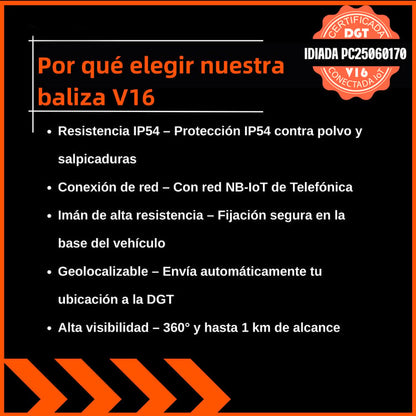 DarkFairy Luz de Emergencia V16 Aprobada por la DGT con Geolocalización 3.0 – Señalización de Ubicación para Automóviles, Plan de Datos Incluido – Base Magnética IP54 – Cumple con la Normativa 2026